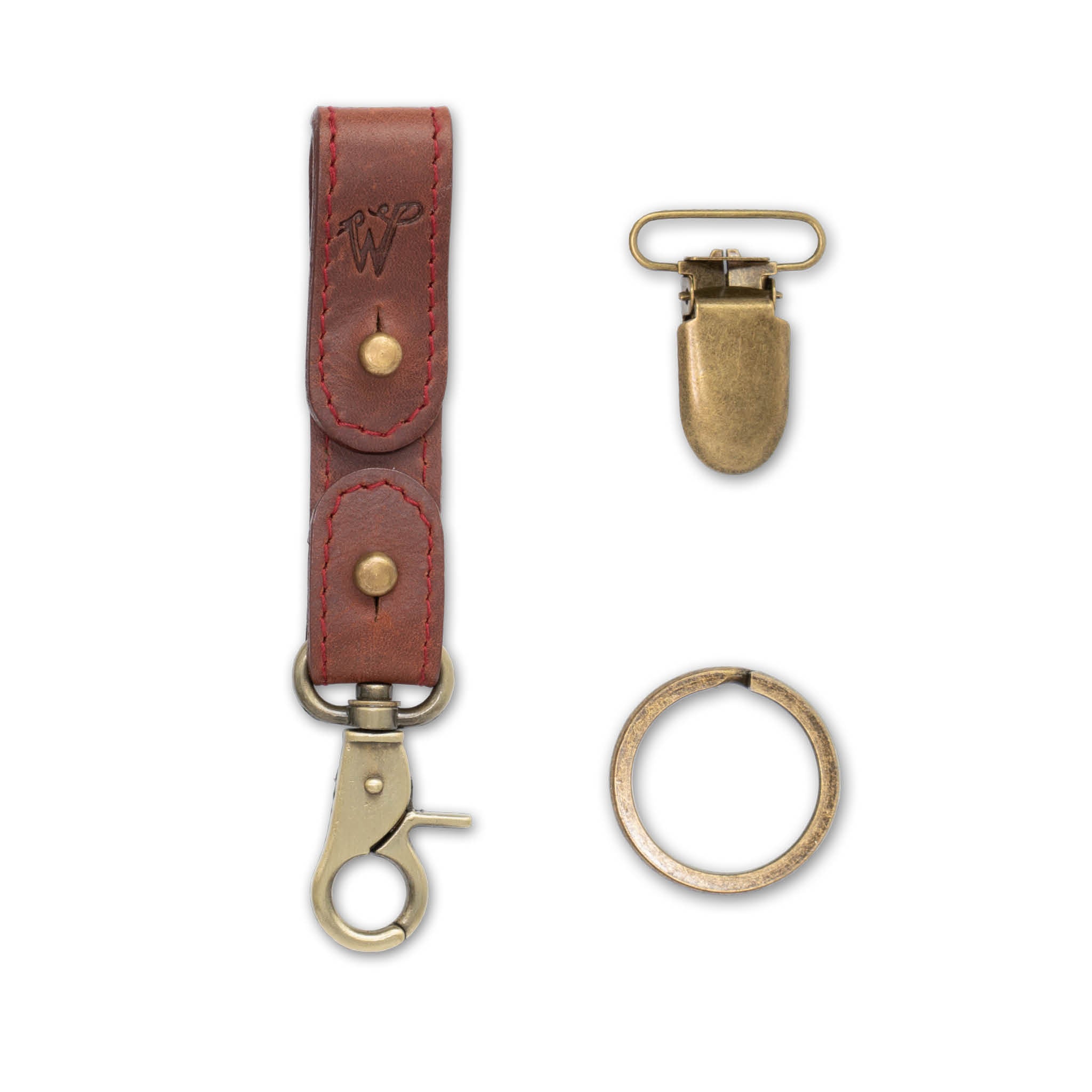 Keyring / Hat-holder Burgundy Stitched Leather No. A8017