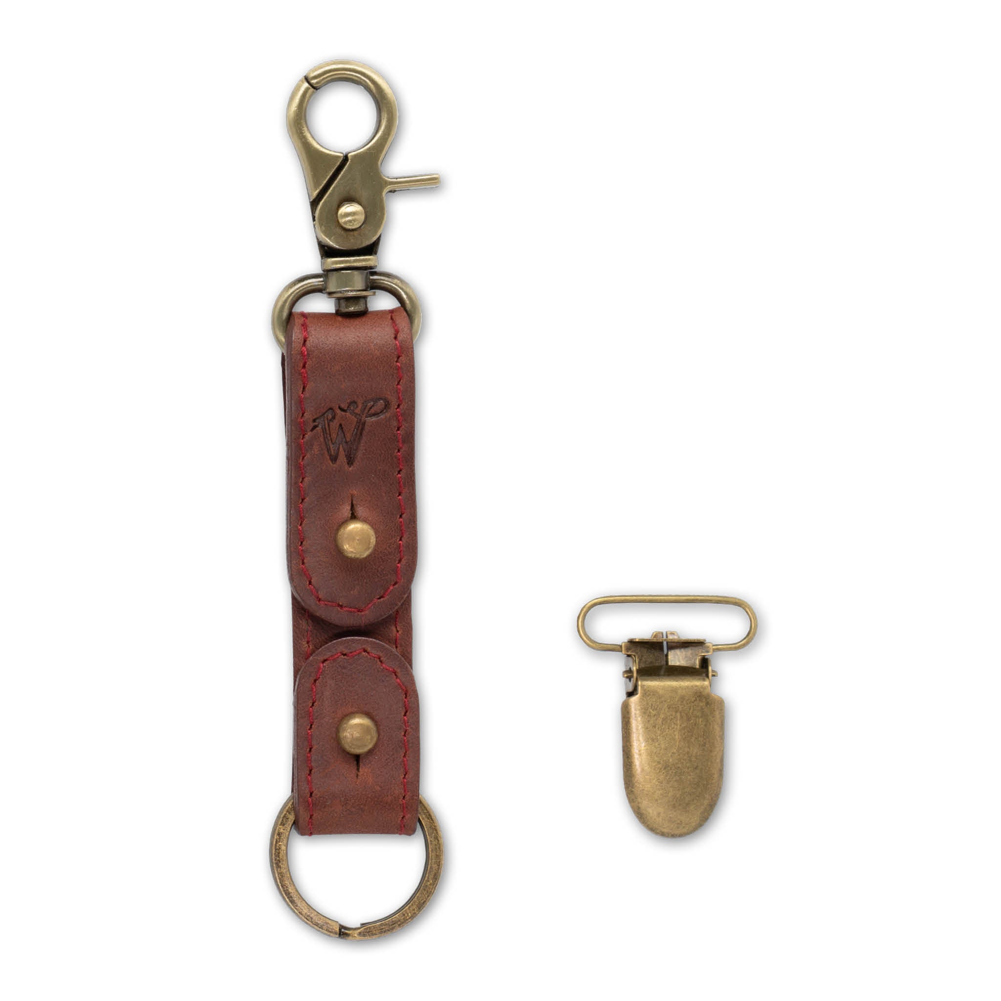 Keyring / Hat-holder Burgundy Stitched Leather No. A8017