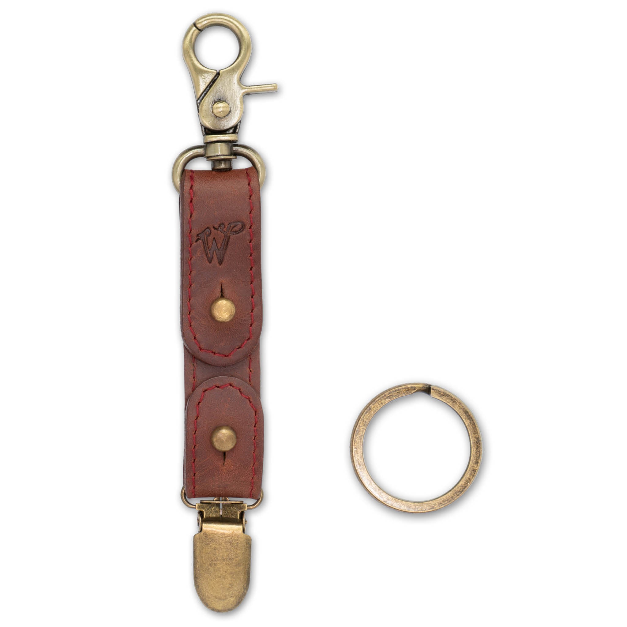 Keyring / Hat-holder Burgundy Stitched Leather No. A8017