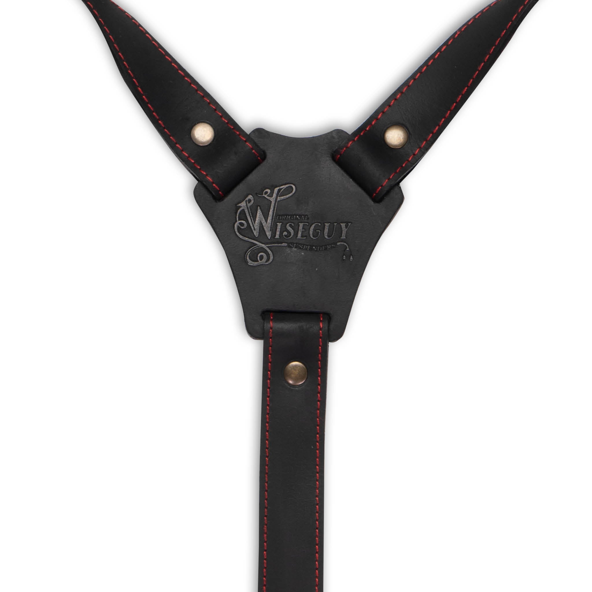 Crazy Horse Stitched Black Red Slim Suspenders No. L2213