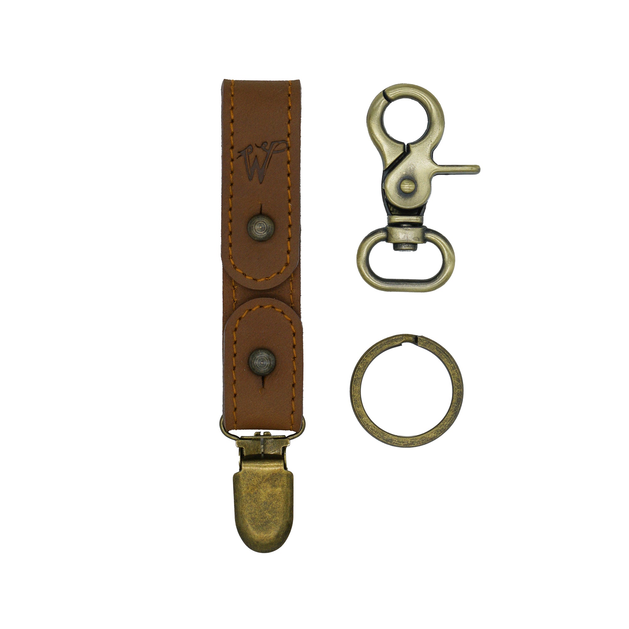 Porte-Clés / Porte-Chapeau Cuir Surpiqué Marron Camel No. A8017