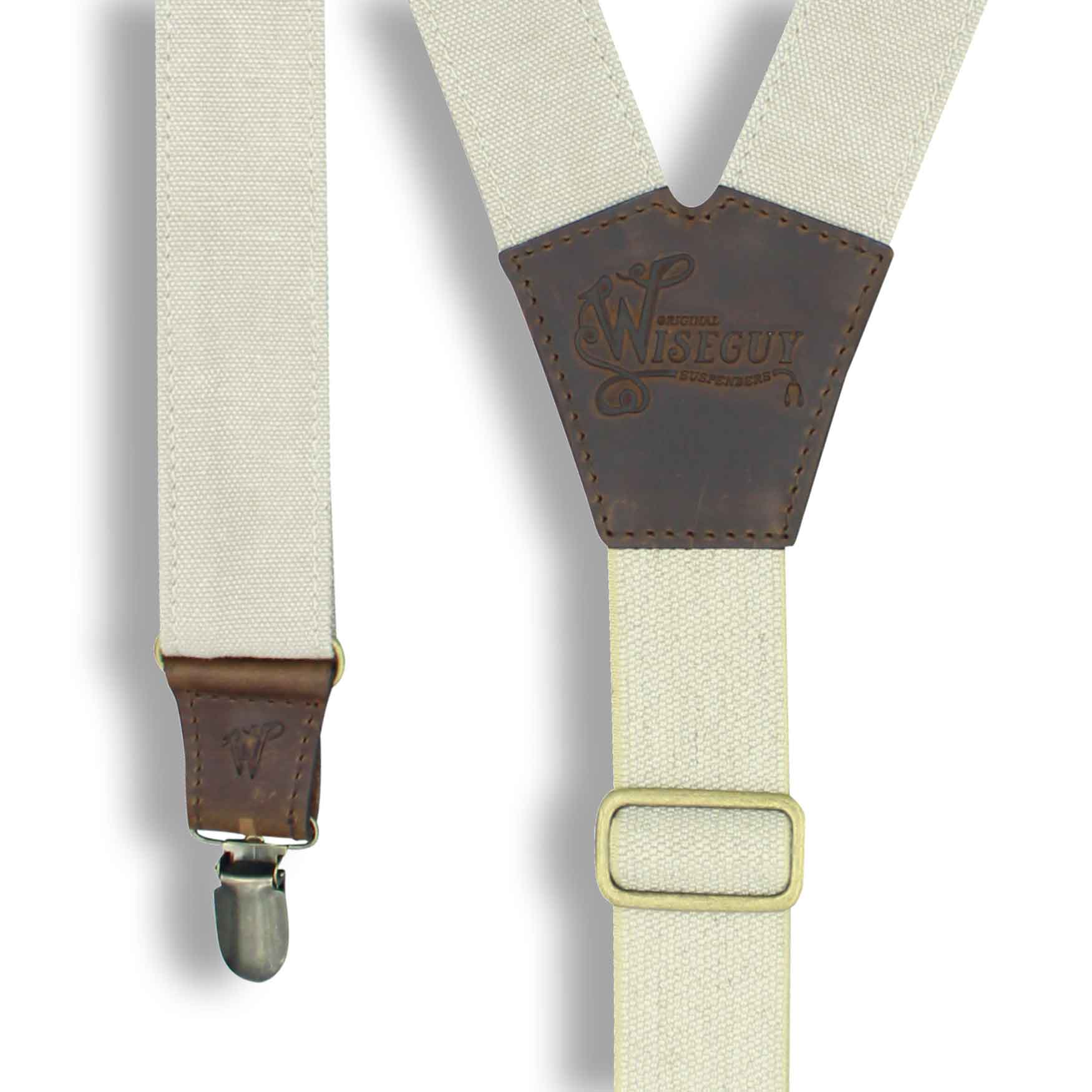 The Duck Canvas Vintage white Suspenders with white Elastic back strap - Wiseguy Suspenders