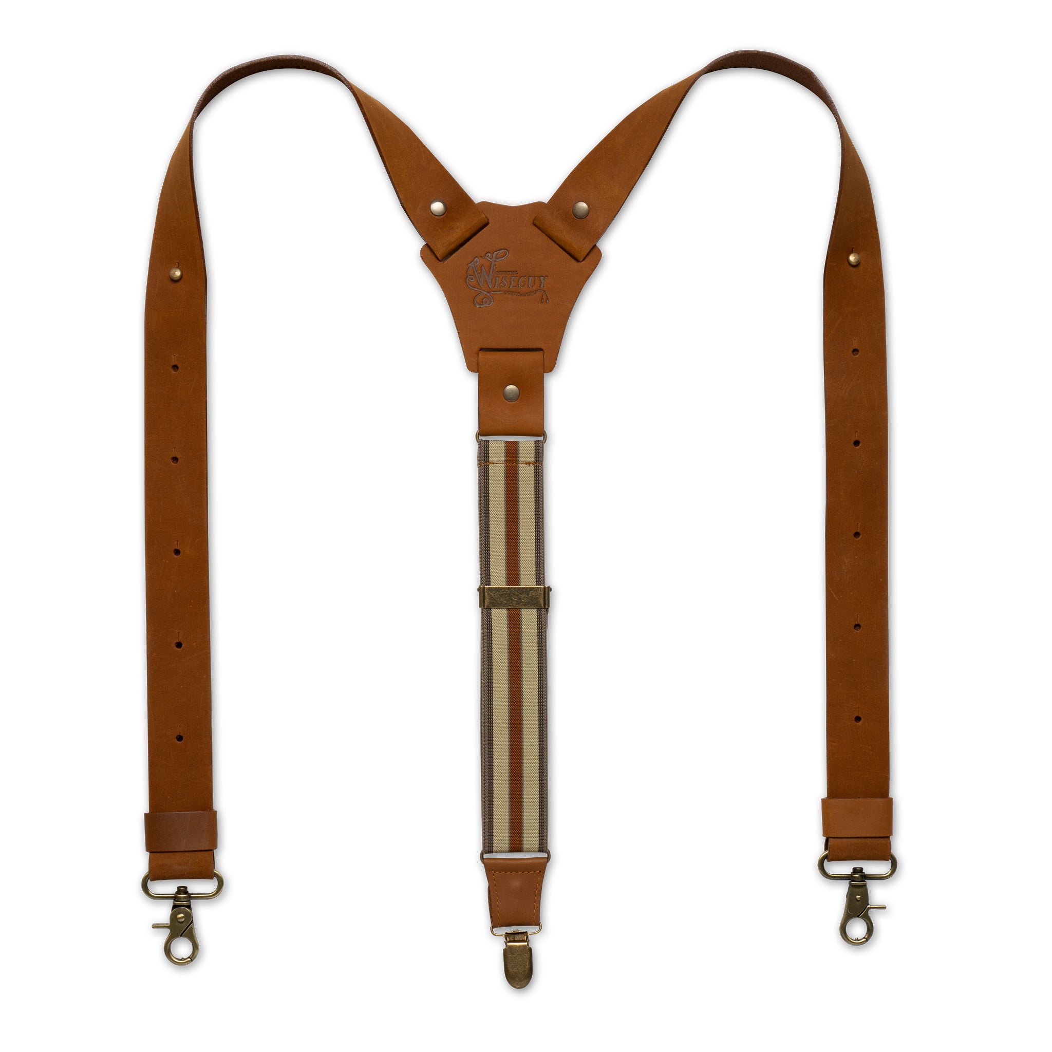 Authentic nubuck leather Camel Brown Striped Flex Suspenders