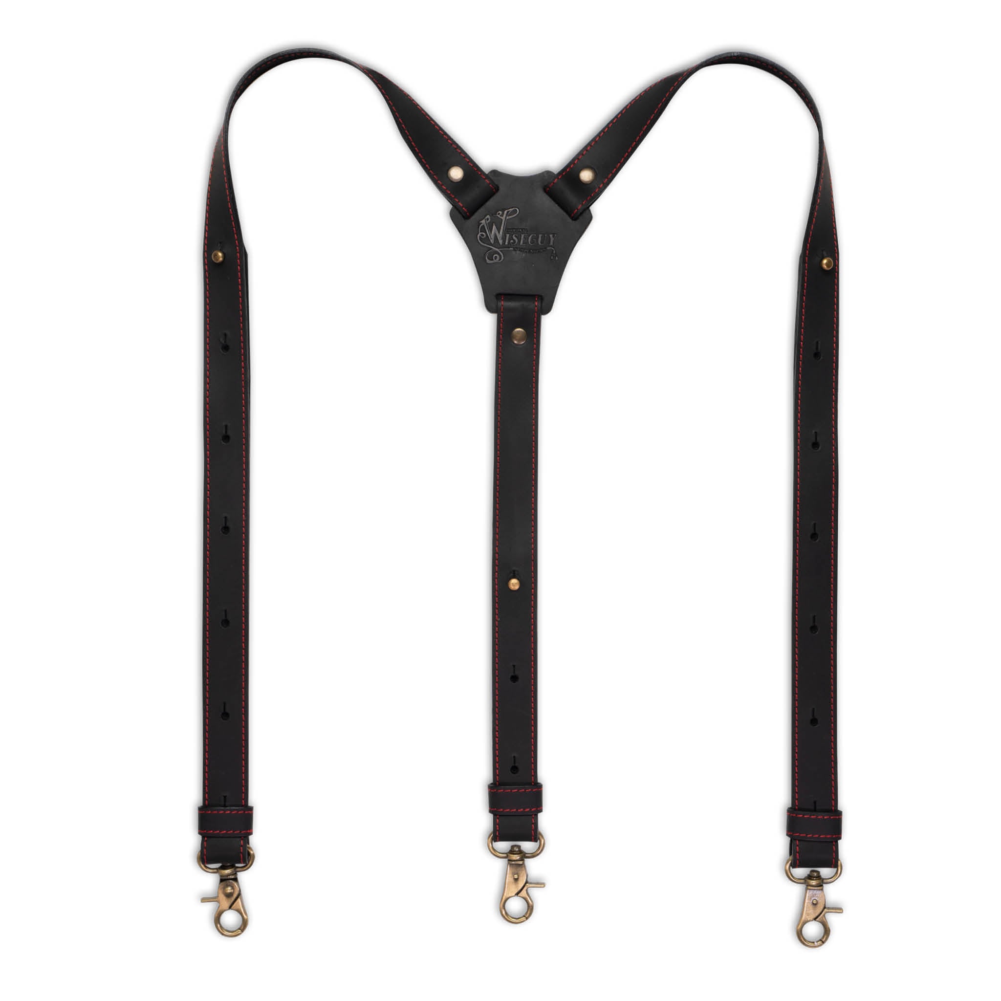 Crazy Horse Stitched Black Red Slim Suspenders No. L2213