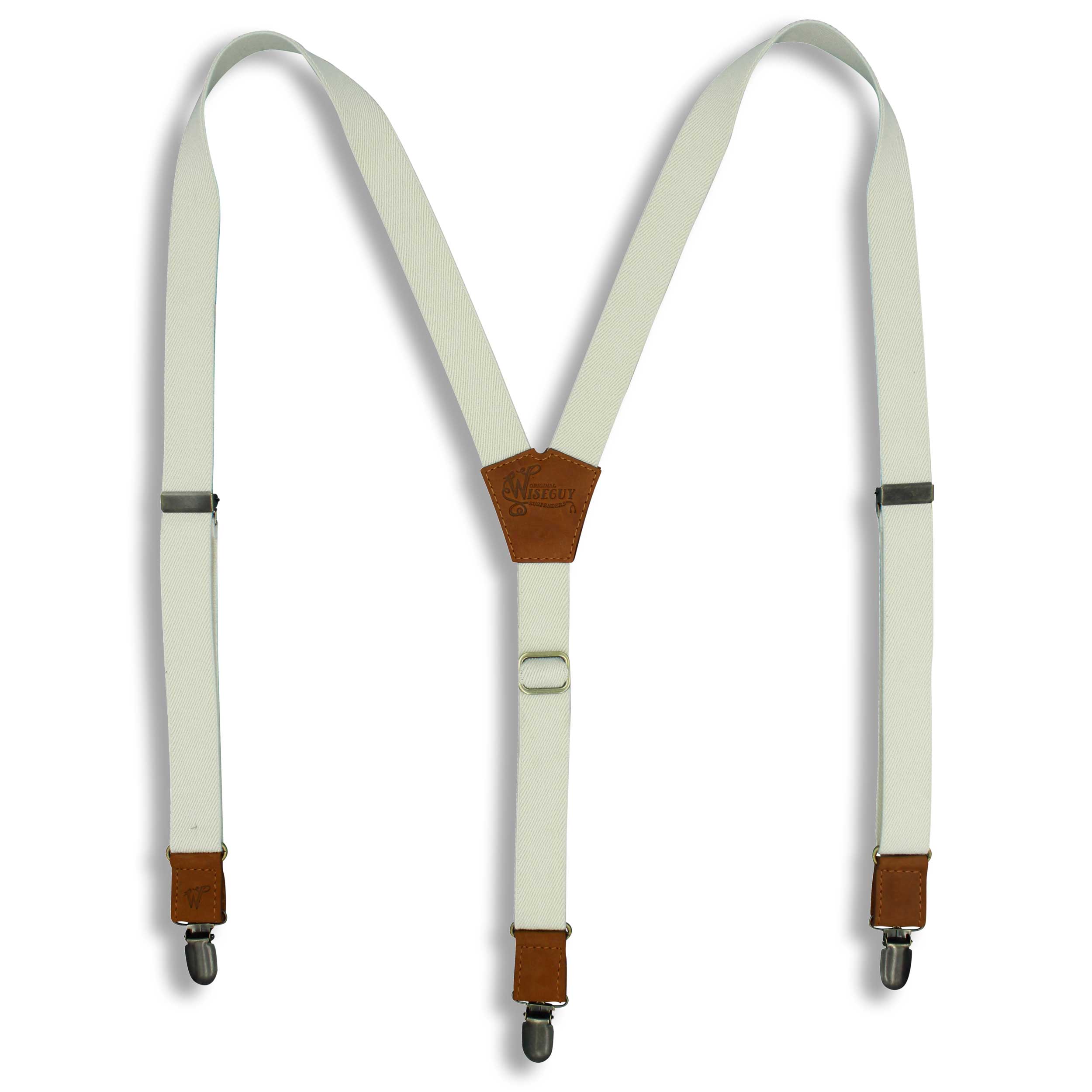 The Ivory Suspenders on Camel Brown & Brass slim straps (1 inch/ 2.5 cm) - Wiseguy Suspenders