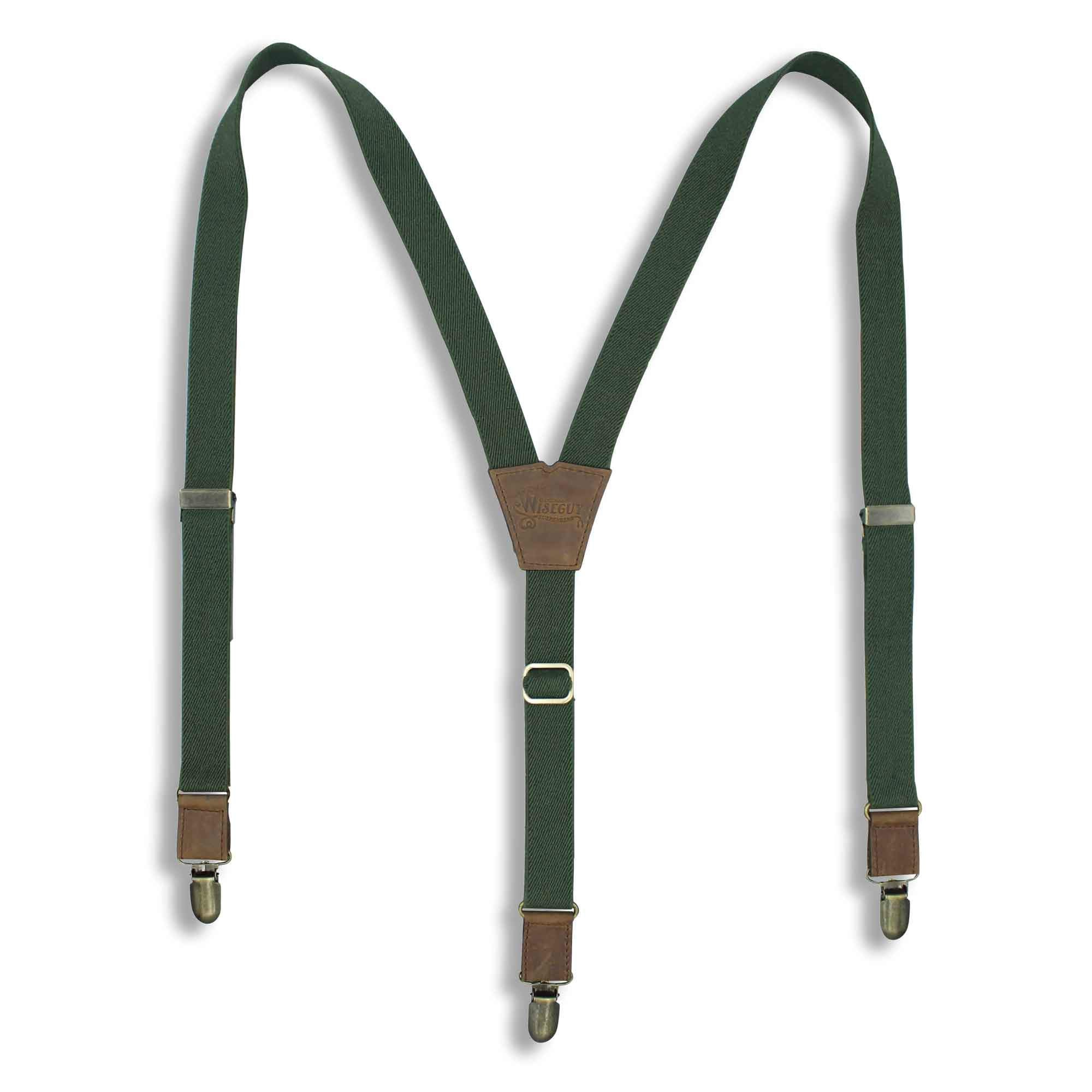 Army Green mens trouser braces suspenders 1" wide Dark Brown Leather - Wiseguy Suspenders