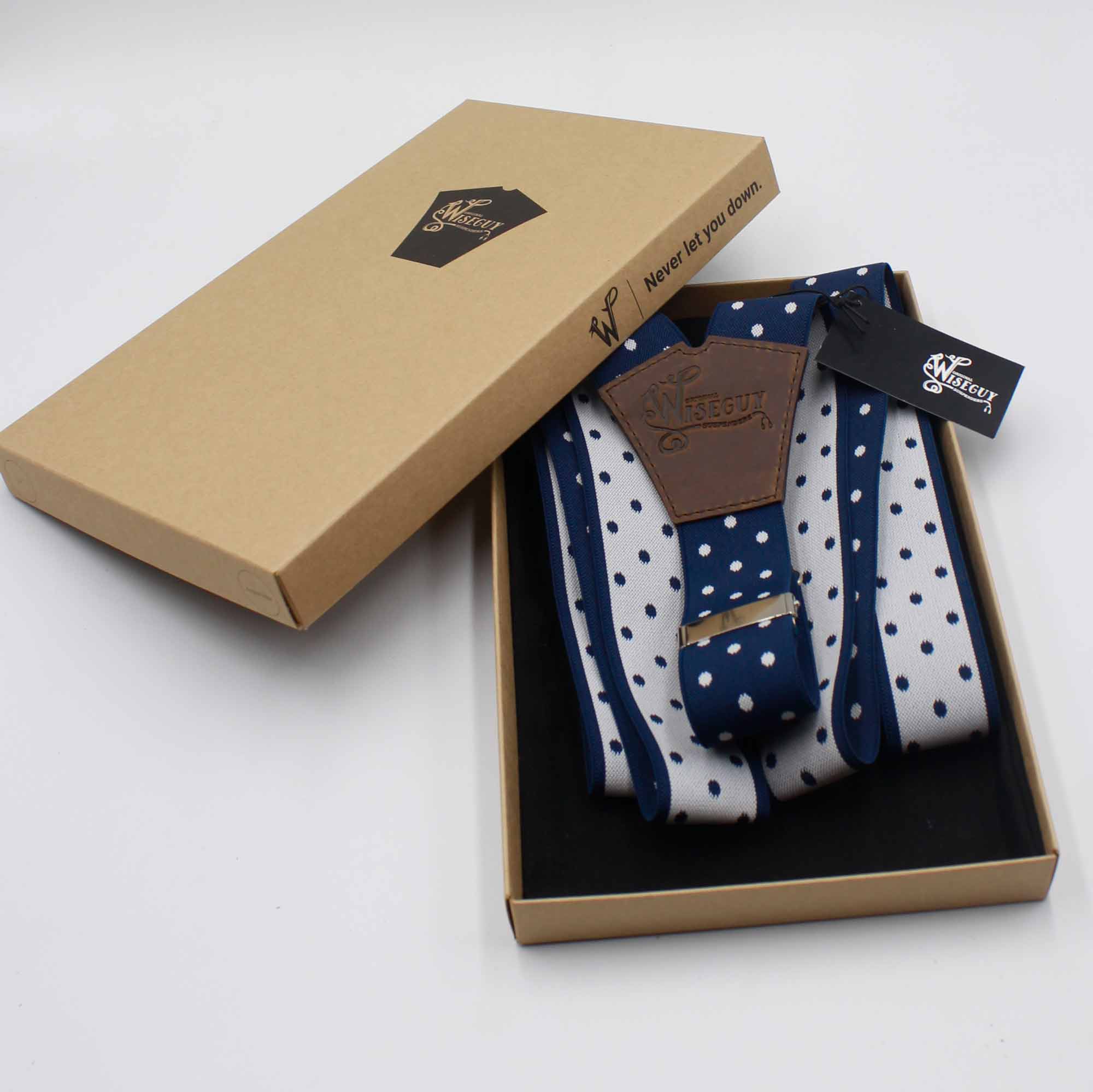 Statement Polka Dot Navy Wide Suspenders No. E5512