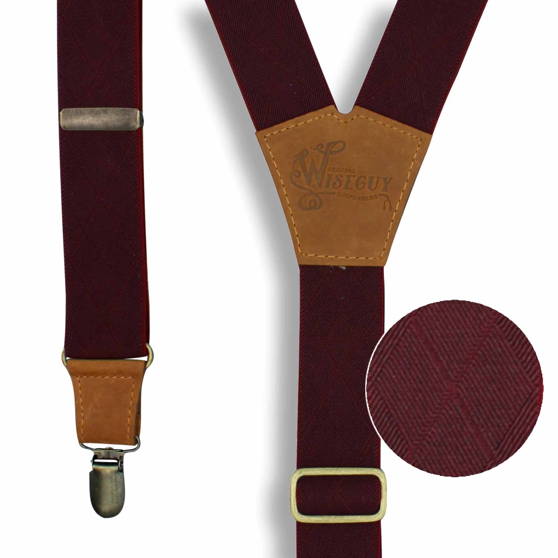 Burgundy with Checkered Woven Pattern formal mens Suspenders 1.3 inch - Wiseguy Suspenders