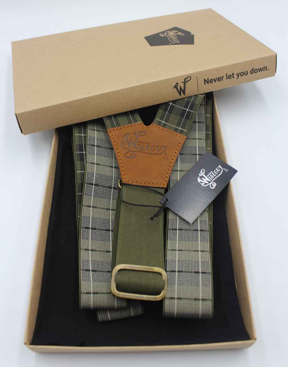 Tartan Olive-black-white Suspenders wide straps (1.36 inch/ 3.5cm) - Wiseguy Suspenders